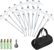 Heavy Duty Steel Drill Screw in Camping Tent Pegs Glow in The Dark Head + Ropes