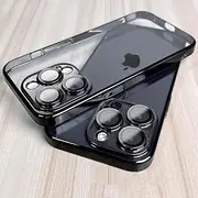 Square Plating Transparent Lens Protective Case for iPhone 14 13 12 11 Pro Max X XR XS SE 2022 7 8 Plus Soft Silicone Cover,T2 Black,for iPhone 14Pro Max