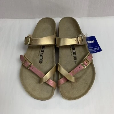 Birkenstock New w/ Box Mayari Two Tone Gold/Rose Birko Flor/Suede Leather Nar