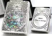 Armor Shell Inlay Watch Clock Antique Silver Zippo Oil Lighter 2022 MIB