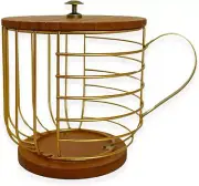 Coffee Pod Holder - Compatible with Nespresso Vertuo Pods Wood Finish & Gold
