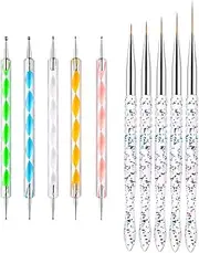 Nail Dotting Tools Kit - 10 Pcs, 5 Double-end Tools, 5 Nail Liner Brushes