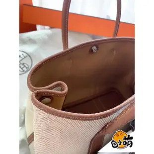 二手Hermès Garden Party 金棕色 皮革拼帆布手提包 30cm