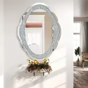 Oval Wall Mirror Diamond Accent Jeweled Decorative Wall Mirror Bedroom Bathroom