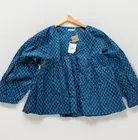 NEW Faherty Lyla Top Indigo Gobi Peasant Blouse Size Small $128 Organic Cotton