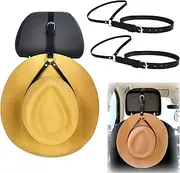 YOOLEETC 2PCS Leather Hat Mounts,Cowboy Hat Mounts for Your Vehicle,Hat Holder for Truck Seat Car Accessories，Leather Cowboy Hat Hanger for Truck Headrest (Leather - Black)