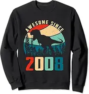[X.Style] Retro Dinosaur 15th Bday 15 Year Old Awesome Since 2008 Sweatshirt ds1328 Sweater (S) Black