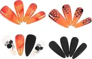 Healeved 24pcs Halloween Spider Web Fake Nails Set Long Full Cover Press on Nails Non-toxic Self-adhesive Nail Art for Party Masquerade Role Play