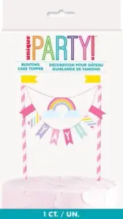Unicorn "Yay" Bunting Cake Topper Rainbow Birthday Party Decoration Pink White