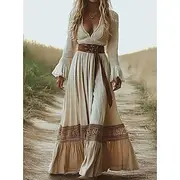 Women's Boho Dress Western Dress Vintage Midi Dress Summer Dress Slip Dress Vacation Casual Boho Party Daily Holiday Regular Fit Plain Long Sleeve Spaghetti St