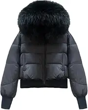 [Haitpant] Big Fur Collar Hooded Short Fluffy Puffer Jacket Women Winter Feather Duck Down Coat Parkas