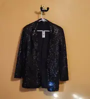 NWT Express Sequin Blazer Jacket Women Size XS Relaxed Boyfriend Black Bling