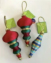 Atomic Vintage Style Ornaments Set Of 3 Satin String Wrapped ~ Demdaco NWT
