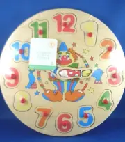 NEW Children's Educational Toy CLOWN WOODEN CLOCK PUZZLE Play Games Fun Gift AUS