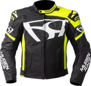 MUGENRACE Aggressore Motorcycle Leather Jacket, black-white-yellow, Size 54 for Men Black White Yellow