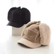 Women Men Ski Hat Baseball Cap Trapper Corduroy Earflap Faux Fur Winter Warm