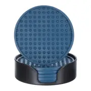 6pcs Silicone Drink Coasters with Holder for Desk Furniture Protection Navy Blue