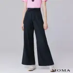 【MOMA】自然棉麻｜抽繩休閒感棉麻寬褲(深藍色)