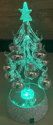 Artglass Christmas Tree￼ Glitter Ornaments Mirror Base lights up Color Changes ￼