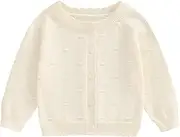 [Carolilly] Toddler Baby Girls Long Sleeve Knitted Cardigan Sweater, Solid Color Button Up Crew Neck Top Pullover (0-3 Years)