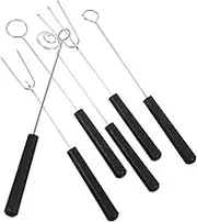 6pcs Stainless Steel Hot Pot Fork Chocolate Vegetable Fondue Forks Stainless Steel Forks Dip Fork Smores Sticks Dessert Tools Dessert Making Tool Baking Supplies Plastic Black