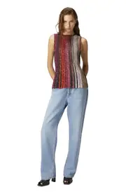 Missoni Partial Striped Sleeveless Top With Sequins in Black & Red at Nordstrom, Size 42 It