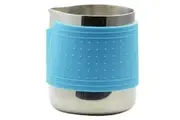 Stainless Steel Milk Frothing Jug Coffee Pitcher W/ Blue Silicone Sleeve 350ml