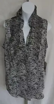 NWT Anne Klein Womens Size 12 Sleeveless Blouse Ruffle Neck Line Black & White