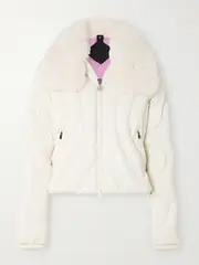 [Perfect Moment] Perfect Moment - Carving Air Shearling-trimmed Quilted Glossed-shell Ski Jacket - Off-white - medium medium Off-white