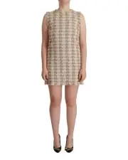 Dolce & Gabbana Tweed Mini Dress Sleeveless Shift Women Beige Dresses