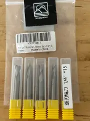 5Pcs 1/4" *15 Shank Down Cut Spiral CNC Router Bits End Mill Double Edge 2"L