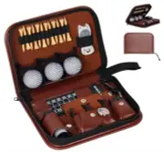 Golf Accessories Set with High-End Case, Gold Ball,Rangefinder, Golf Tees, Brush