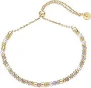 [PAVOI] 14K Yellow Gold Plated Beaded Gemstones Bracelets for Women | Colored Boho Festival Adjustable Slider Bracelet | Freshwater Pearls Rose Jade Amazonite Sodalite Labradorite Beads