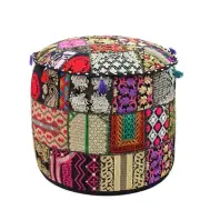 Sari Patchwork Pouf Embroidered Embellished Ottoman Foot Stool Bean Bag