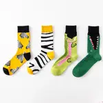大唐襪業 D351時尚彩色 男襪 中筒斑馬條紋 鱷魚動物系列 個性 情侶長襪子