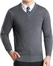 [Btmpmcs] Men’s Plain V Neck Jumper Casual Knitted Pullover with Long Sleeve Classic Sweater Vest Lightweight Sweatshirts Knitwear Top for Work Office Professional Smart