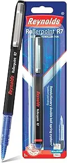Reynolds ROLLER POINT Pen R7 Pack of 2 Blue (Blister) | Stylish Metal Clip Premium Look Rollerball Ink Pen for Men Women Students Office Professionals | Refillable | Smooth Effortless Writing