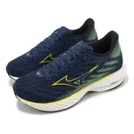 MIZUNO 美津濃 慢跑鞋 WAVE RIDER 28 男鞋 藍 黃 支撐 波浪片 緩衝 運動鞋 J1GC2403-08