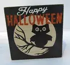 Owl Moon Spooky Forest Halloween Party Wood Wooden Box Sign Table Sitter Decor