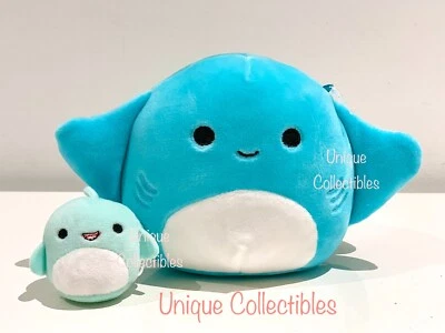 Squishmallows Maggie the Stingray 5" & Sharon the Shark 2" Plush Bundle NEW