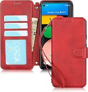 [Cavor] Case for Google Pixel 5 6.0'' Luxury Cowhide PU Leather Wallet Case, Flip Folio Case Cover with [Kickstand Function] and [Card Slots Holder] & [Wrist Strap Lanyard] Magnetic Protective Phone Case for Pixel5-Wine Red