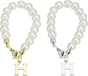 [uxcell] Letter Charm Accessories, 2PCS Pearl Chain Initial Name ID Accessories for Stanley Tumbler Cup Decoration, Gold & Silver, Letter H