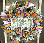 Rainbow Gnome Shamrock St. Patricks Day Deco Mesh Front Door Wreath Home Decor