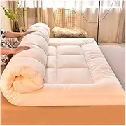 WEQOJKSHLL Japanese Futon Mattress, Foldable Tatami Mat Sleeping Bed Pad Super Soft Roll-Up Floor Mat Ideal for Sofa Or Bed Perfect for Home Or Travel,White,100x200cm