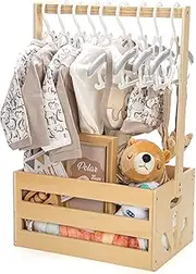 GiftAmaz Wooden Baby Shower Crate Closet, Baby Storage Crate with Handle, Basket for Baby Shower Gifts, Welcome Gift Basket for Newborn Boys Girls, Pregnancy Gifts for New Parents