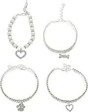 Mipcase Delicate Cat Collar Set 4 Pieces Portable Necklace Heart Charm Alloy Rhinestone Kitten Accessory for Parties Everyday