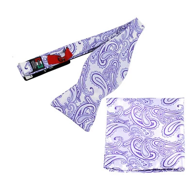 New Brand Q Men's micro fiber formal Self-tied Bow tie set Lavender paisley
