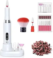 MUYXGYFE Electric Nail Drill Machine 11 in 1 Kit, Portable Cordless Electric Nail File Efile Set for Acrylic Gel Nails, Manicure Pedicure Tool with Nail Drill Bits Sanding Bands Dust Brush, White