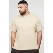 Mens Sand Plus Regular Fit Core Heavy Jacquard Neck T-shirt