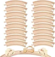 16 Pcs Wooden Train Wood Track Bulk Curved Train Track Accessories Wood Train Track Expansion Packs for Most Major Toy Trains Railway Table Activities Games